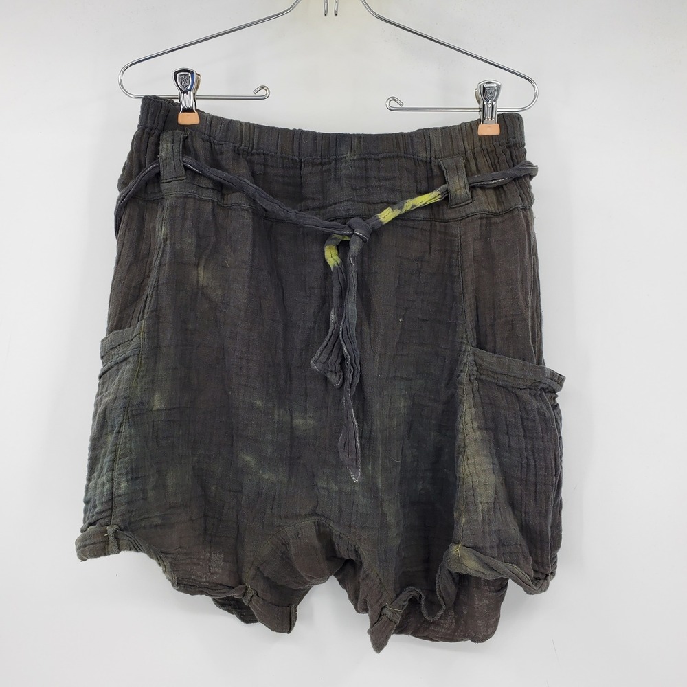 Free People Gauze Cotton Tie Dye Cargo Shorts Charcoal Medium Boho Hippie Lagen